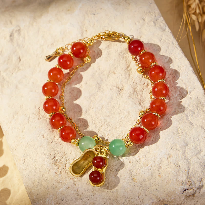 FuAttract Good Fortune & Prosperity Hetian Jade Peanut Charm Double Layer Luck Bracelet - Red Peanut with Fu Plaque - image 5