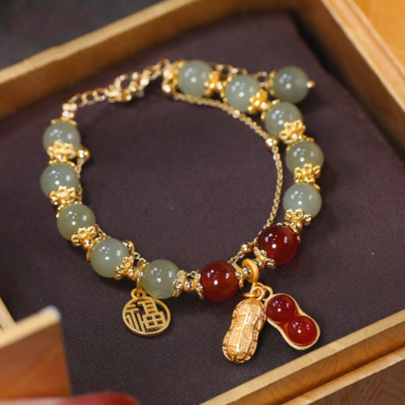 FuAttract Good Fortune & Prosperity Hetian Jade Peanut Charm Double Layer Luck Bracelet - Red Peanut - image 7
