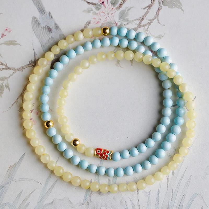 FREE Today: Luck Prosperity & Protection Turquoise & Cinnabar Koi Bracelet - 4mm Turquoise+Amber Triple Wrap - image 14