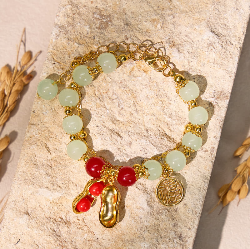 FuAttract Good Fortune & Prosperity Hetian Jade Peanut Charm Double Layer Luck Bracelet - Red Peanut - image 7