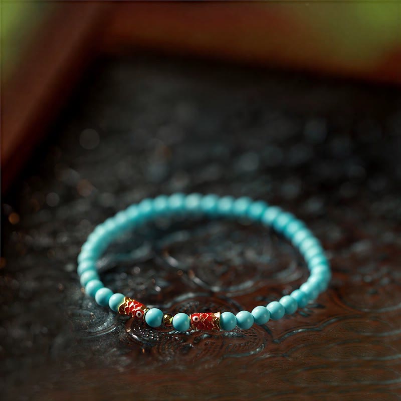 FuAttract Luck Prosperity & Protection Turquoise & Cinnabar Koi Bracelet - 6mm Double Koi Fish - image 7