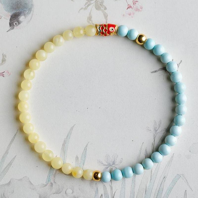 FuAttract Luck Prosperity & Protection Turquoise & Cinnabar Koi Bracelet - 4mm Turquoise+Amber - image 12