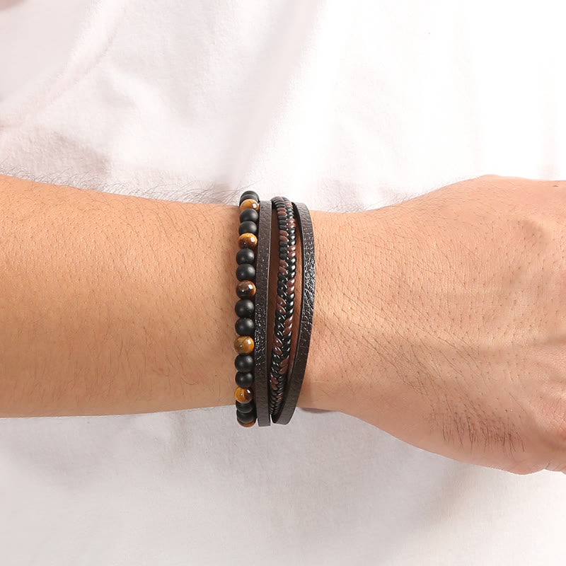 FuAttract Protection Clarity & Wisdom Lapis Lazuli Black Obsidian Braided Leather Bracelet - image 5