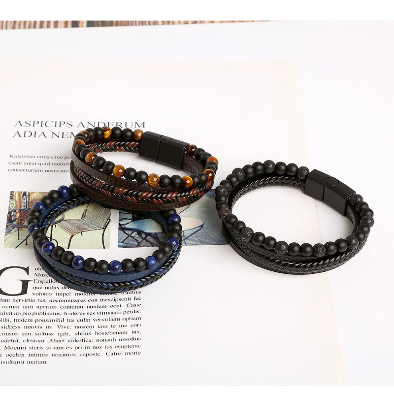 FuAttract Protection Clarity & Wisdom Lapis Lazuli Black Obsidian Braided Leather Bracelet - image 10