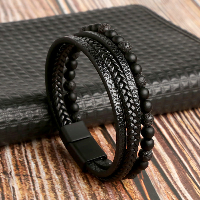 FuAttract Protection Clarity & Wisdom Lapis Lazuli Black Obsidian Braided Leather Bracelet - Black 1 - 23cm - image 6