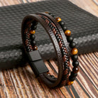 FuAttract Protection Clarity & Wisdom Lapis Lazuli Black Obsidian Braided Leather Bracelet - Coffee - 23cm - image 3