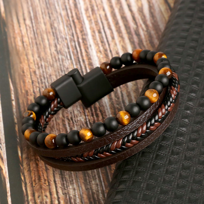 FuAttract Protection Clarity & Wisdom Lapis Lazuli Black Obsidian Braided Leather Bracelet - image 4