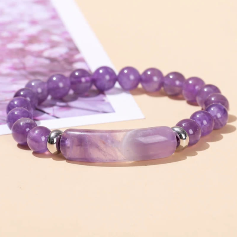FuAttract Balance Protection & Harmony Natural Stone Irregular Pattern Bridge Charm Bracelet - Amethyst - image 4