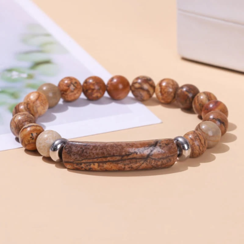 FuAttract Balance Protection & Harmony Natural Stone Irregular Pattern Bridge Charm Bracelet - Picture Jasper - image 13