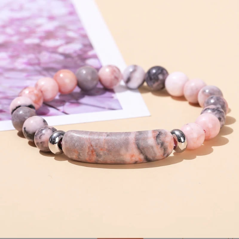 FuAttract Balance Protection & Harmony Natural Stone Irregular Pattern Bridge Charm Bracelet - Pink Zebra Jasper - image 22