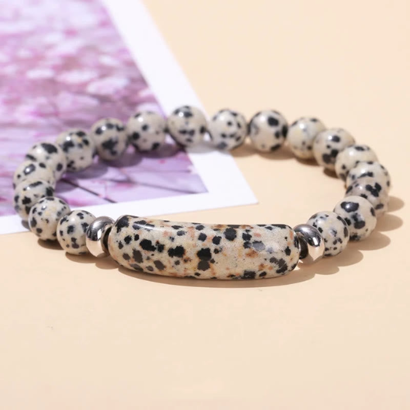 FuAttract Balance Protection & Harmony Natural Stone Irregular Pattern Bridge Charm Bracelet - Dalmatian Jasper - image 23