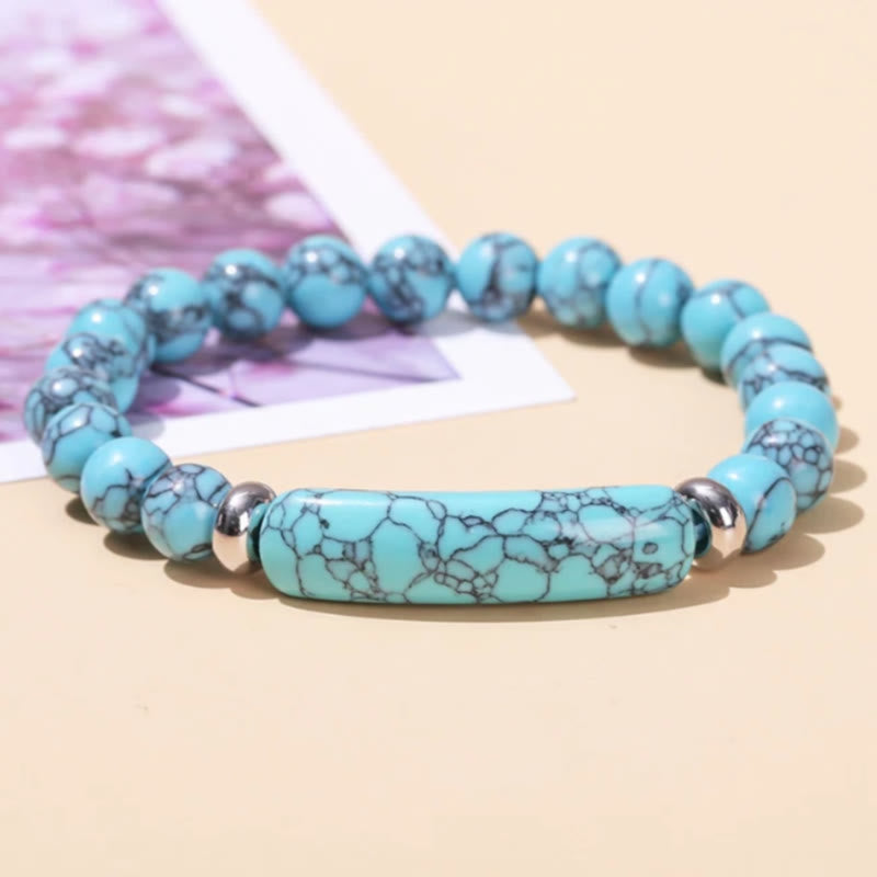 FuAttract Balance Protection & Harmony Natural Stone Irregular Pattern Bridge Charm Bracelet - Blue Turquoise - image 9