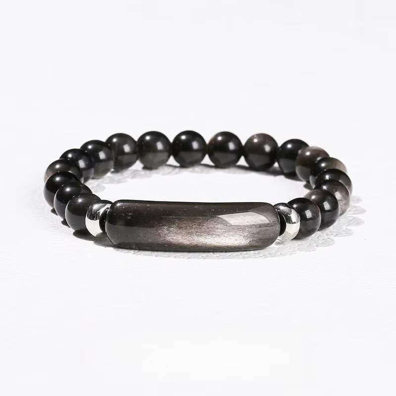 FuAttract Balance Protection & Harmony Natural Stone Irregular Pattern Bridge Charm Bracelet - Silver Obsidian - image 26
