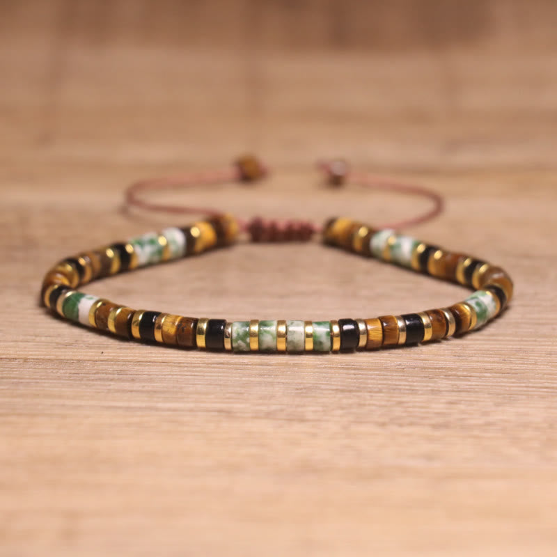 FuAttract Balance Protection & Positive Energy Blue Imperial Stone Tiger's Eye Amazonite Natural Stone Braided Bracelet - Green Spot Stone+Tiger's Eye - image 19