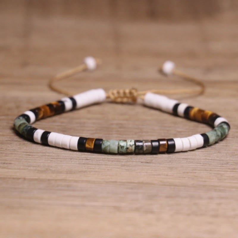 FuAttract Balance Protection & Positive Energy Blue Imperial Stone Tiger's Eye Amazonite Natural Stone Braided Bracelet - Floral White Turquoise - image 34