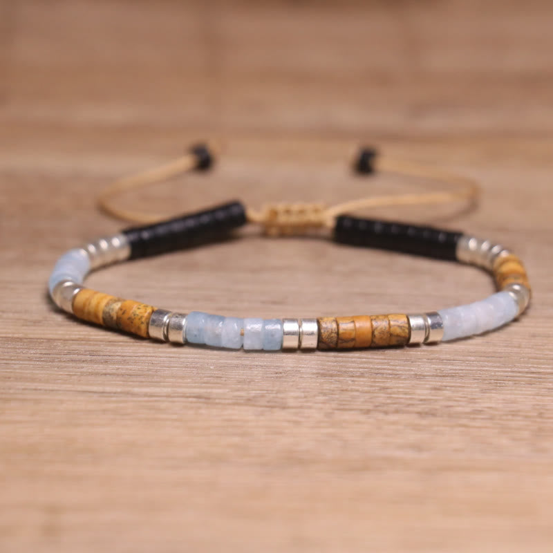 FuAttract Balance Protection & Positive Energy Blue Imperial Stone Tiger's Eye Amazonite Natural Stone Braided Bracelet - Picture Jasper+Aquamarine - image 71