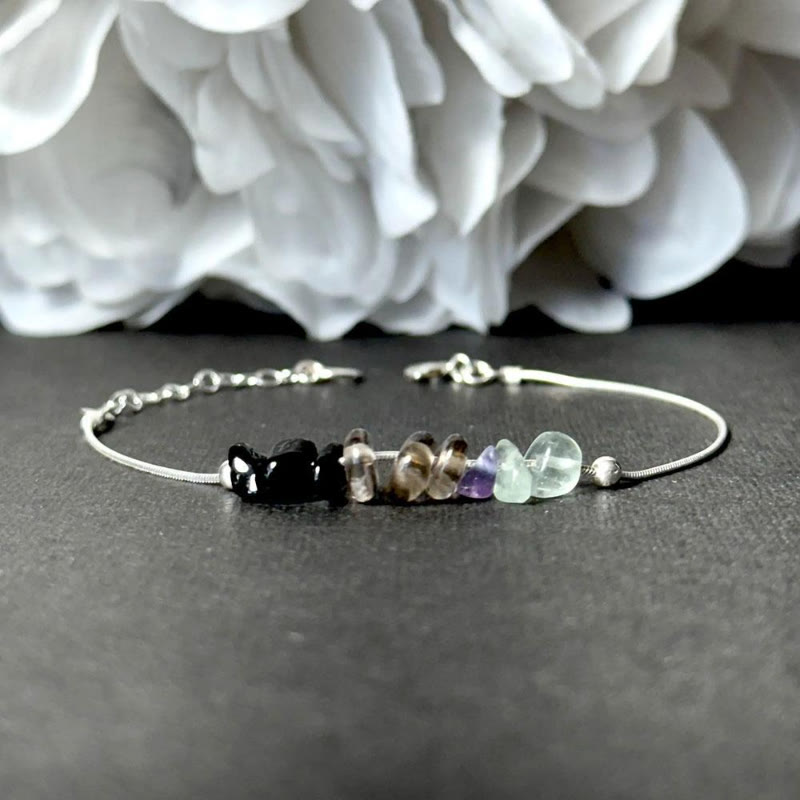FuAttract Love Harmony & Emotional Balance Strawberry Quartz Lepidolite Moonstone Chips Alloy Bracelet - Silver-Smoky Quartz - image 17