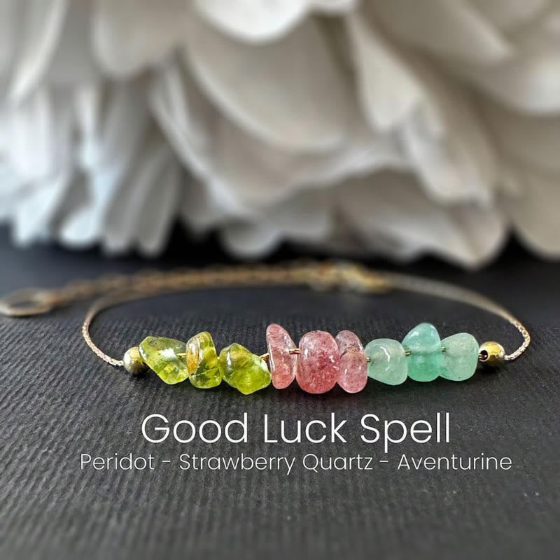 FuAttract Love Harmony & Emotional Balance Strawberry Quartz Lepidolite Moonstone Chips Alloy Bracelet - Golden-Aventurine - image 15