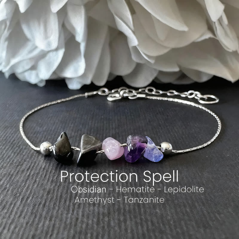 FuAttract Love Harmony & Emotional Balance Strawberry Quartz Lepidolite Moonstone Chips Alloy Bracelet - Silver-Black Obsidian - image 6