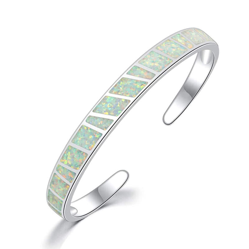 FuAttract Freedom Harmony & Balance Blue Opal Square Hawaiian Open Copper Bracelet - White + Silver - image 8