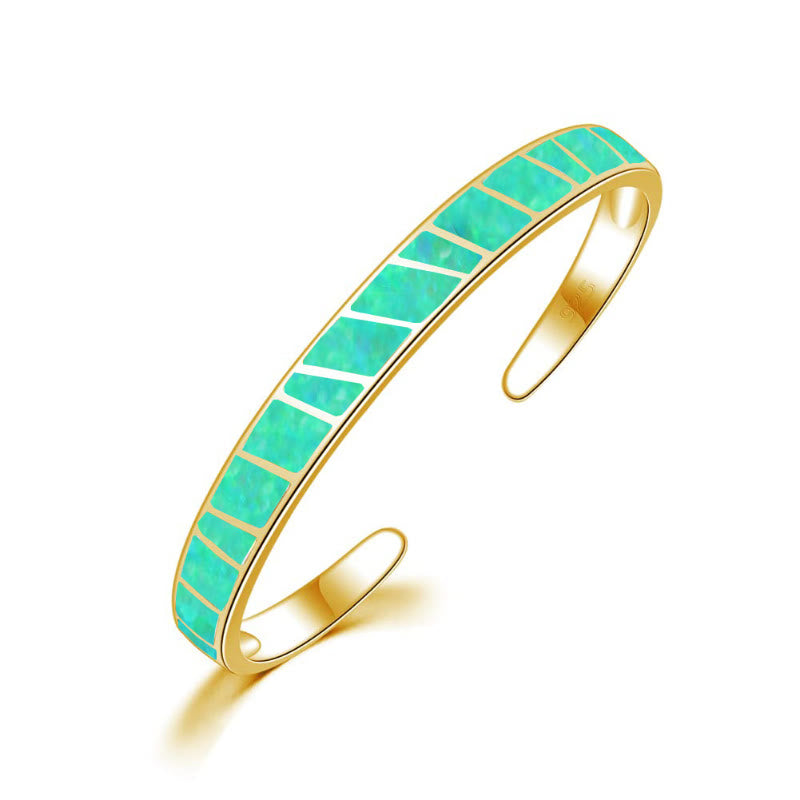 FuAttract Freedom Harmony & Balance Blue Opal Square Hawaiian Open Copper Bracelet - Green + Gold - image 13