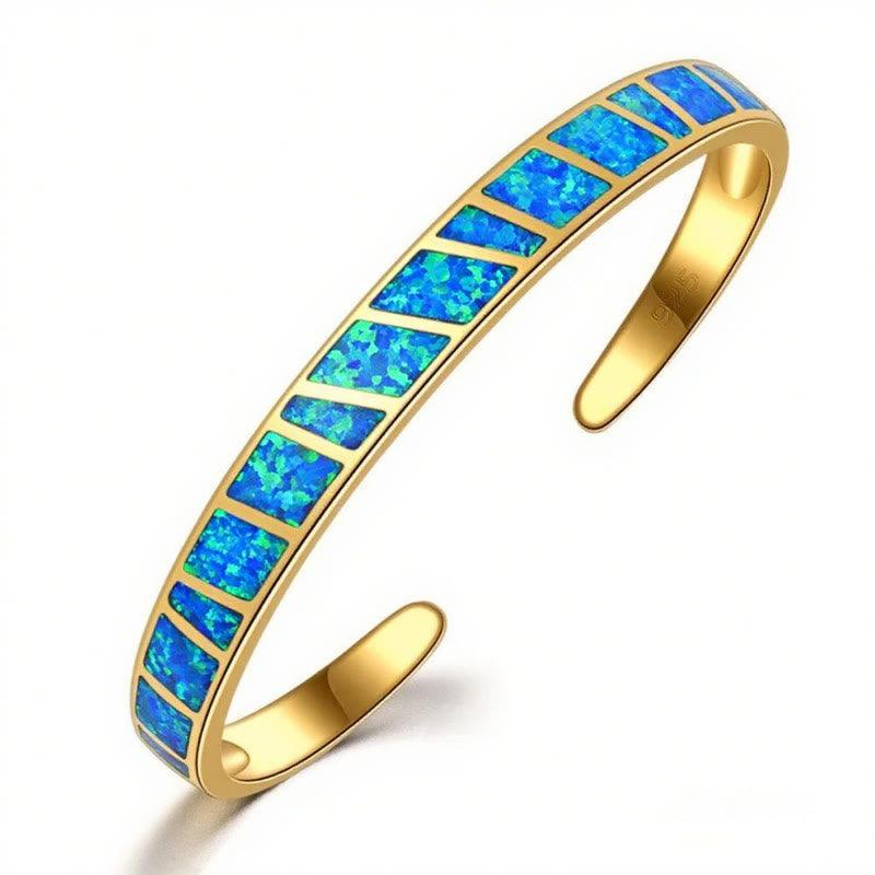 FuAttract Freedom Harmony & Balance Blue Opal Square Hawaiian Open Copper Bracelet - Blue + Gold - image 7