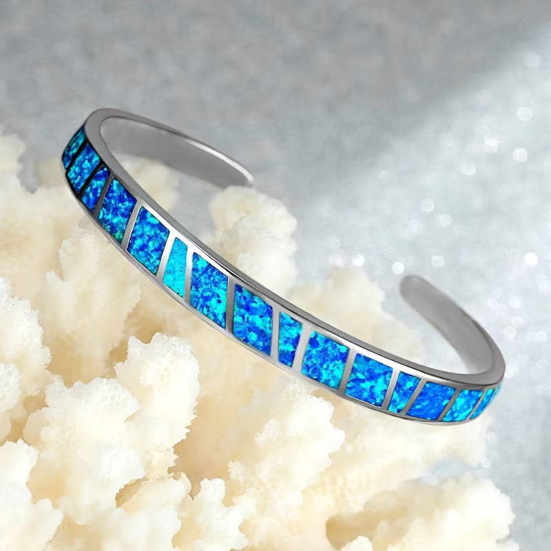 FuAttract Freedom Harmony & Balance Blue Opal Square Hawaiian Open Copper Bracelet - Blue + Silver - image 0