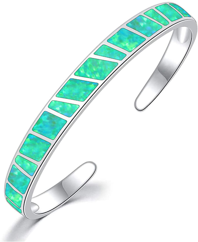 FuAttract Freedom Harmony & Balance Blue Opal Square Hawaiian Open Copper Bracelet - Green + Silver - image 12