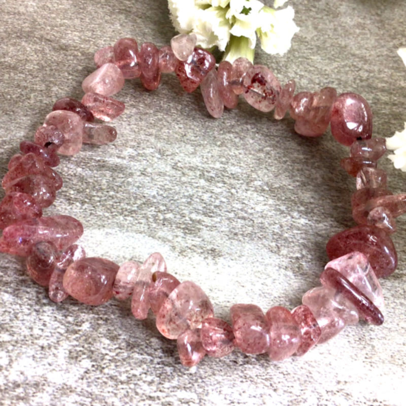FuAttract Healing Luck & Harmony Natural Crystal & Agate Colorful Irregular Beaded Bracelet - Strawberry Quartz Chips - image 20