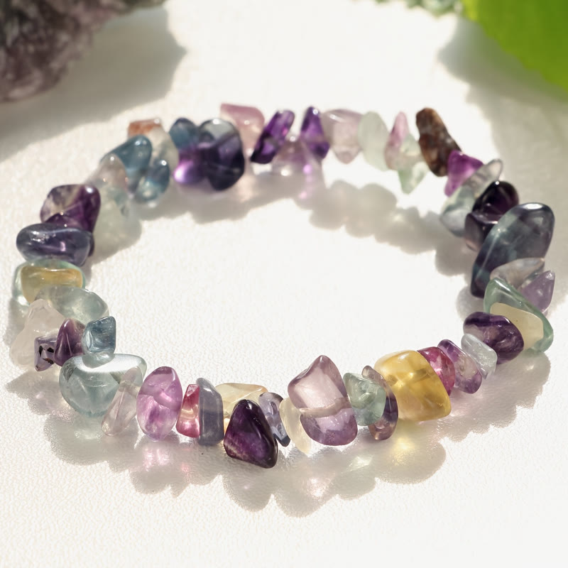 FuAttract Healing Luck & Harmony Natural Crystal & Agate Colorful Irregular Beaded Bracelet - Rainbow Fluorite Chips - image 24