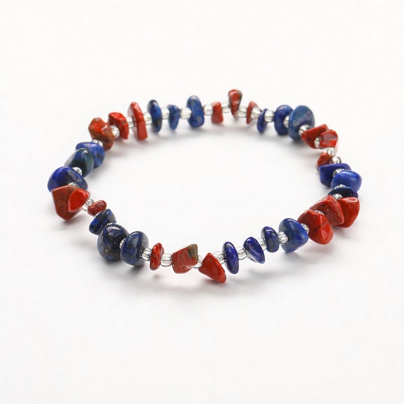 FuAttract Healing Luck & Harmony Natural Crystal & Agate Colorful Irregular Beaded Bracelet - Lapis Lazuli+Red Stone Chips - image 48