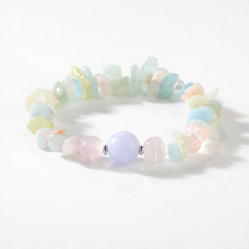 FuAttract Healing Luck & Harmony Natural Crystal & Agate Colorful Irregular Beaded Bracelet - Morganite Chips+Purple Agate Fortune Bead - image 53