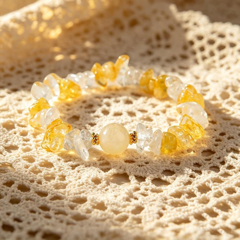 FuAttract Healing Luck & Harmony Natural Crystal & Agate Colorful Irregular Beaded Bracelet - Yellow & Clear Quartz Chips+Citrine Pyramid Fortune Bead - image 49