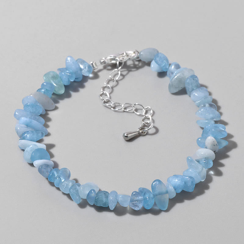FuAttract Healing Luck & Harmony Natural Crystal & Agate Colorful Irregular Beaded Bracelet - Aquamarine Chips+Silver Alloy - image 59