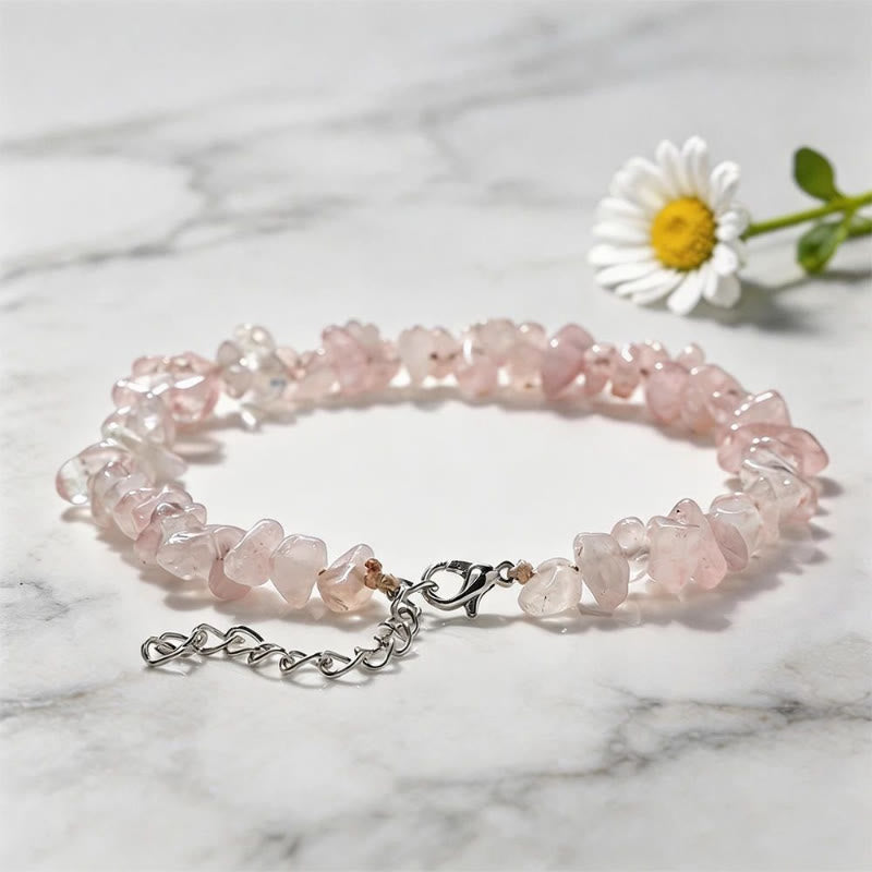 FuAttract Healing Luck & Harmony Natural Crystal & Agate Colorful Irregular Beaded Bracelet - Rose Quartz Chips+Silver Alloy - image 55