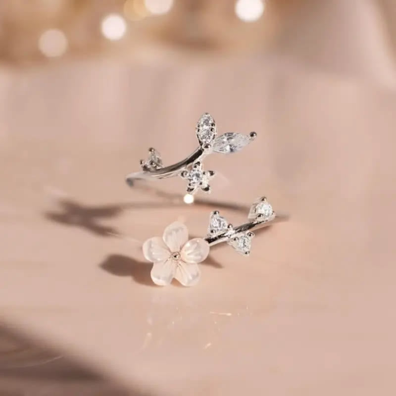 FREE Today: Love Harmony & Grace Mother of Pearl Cherry Blossom Zinc Alloy Ring  - Silver - image 1
