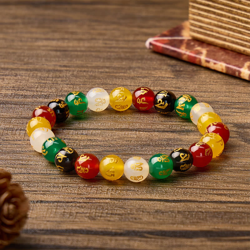 FuAttract Protection Blessing & Harmony Colorful Agate Om Mani Mantra Gold Foil Bracelet - image 1