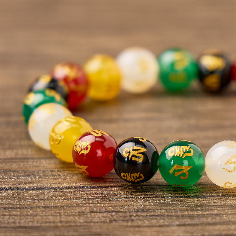 FuAttract Protection Blessing & Harmony Colorful Agate Om Mani Mantra Gold Foil Bracelet - image 4