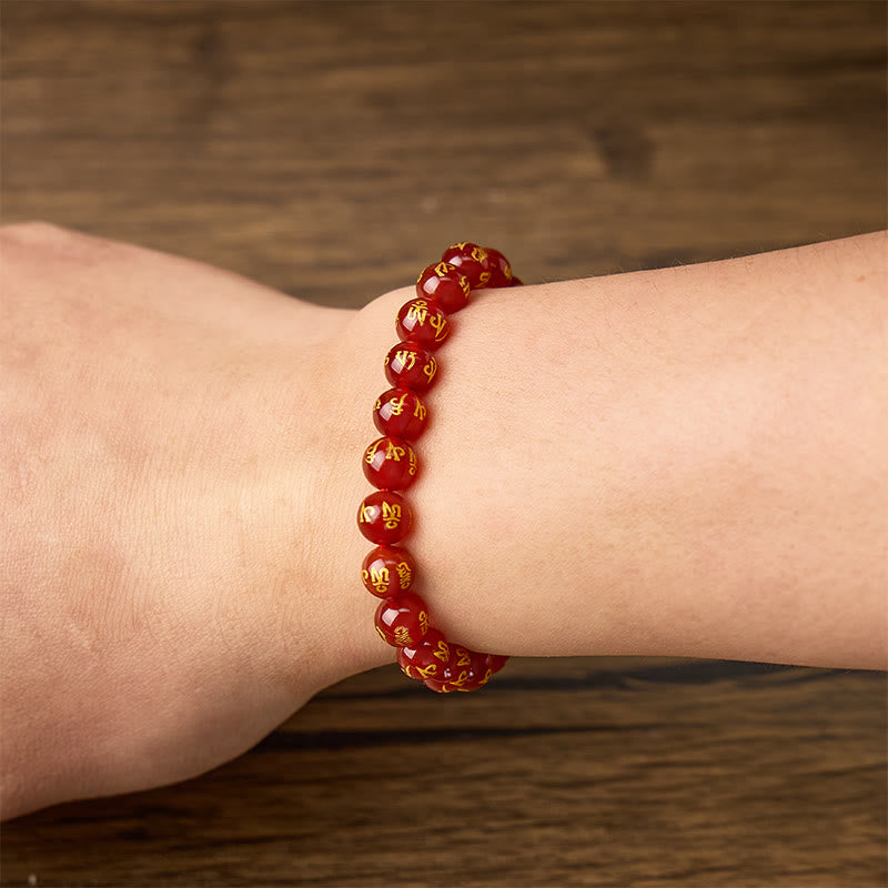 FuAttract Protection Blessing & Harmony Colorful Agate Om Mani Mantra Gold Foil Bracelet - image 12