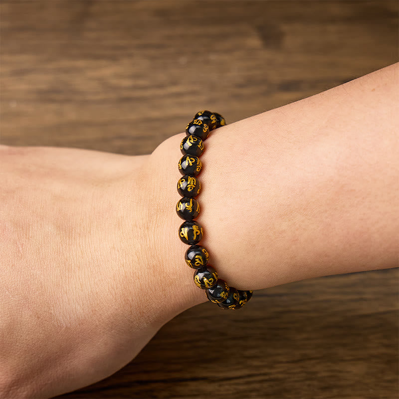 FuAttract Protection Blessing & Harmony Colorful Agate Om Mani Mantra Gold Foil Bracelet - image 14