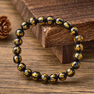 FuAttract Protection Blessing & Harmony Colorful Agate Om Mani Mantra Gold Foil Bracelet - Black Onyx - 14mm - image 13