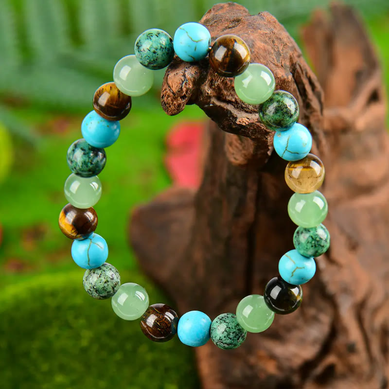 FuAttract Protection Grounding & Confidence Turquoise Tiger's Eye Green Aventurine & African Turquoise Healing Bracelet - image 2