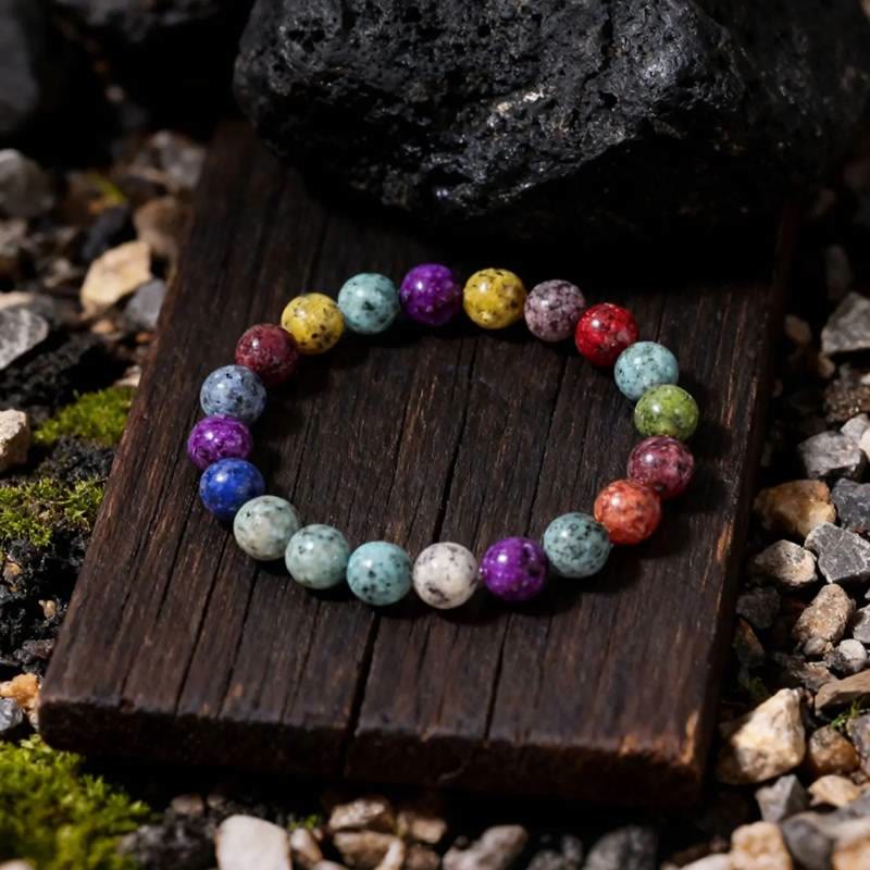 FuAttract Balance Harmony & Alignment Colorful Dalmatian Jasper Seven Chakra Bracelet - image 2