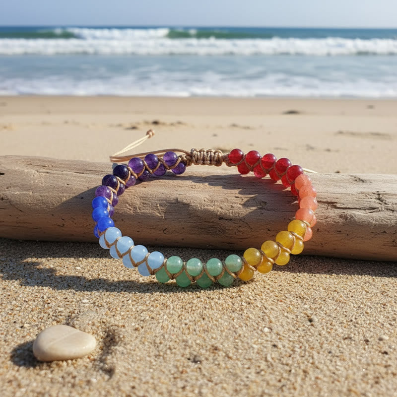 FREE Today: Alignment Harmony & Luck Amethyst Lapis Lazuli Aquamarine Seven Chakra Double Layer Woven Bracelet - image 2