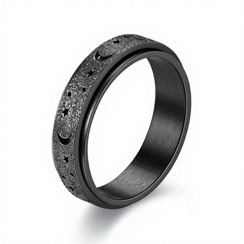 FREE Today: Guidance Harmony & Cosmic Energy Stainless Steel Hollow Star Moon Rotating Ring - Black - US 12 - image 2
