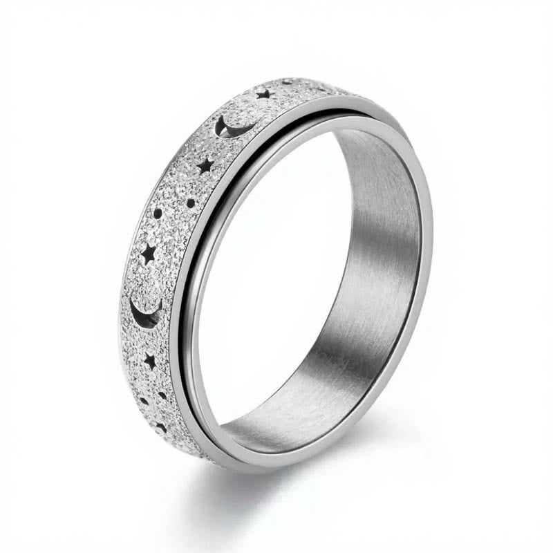 FREE Today: Guidance Harmony & Cosmic Energy Stainless Steel Hollow Star Moon Rotating Ring - Silver - US 12 - image 1