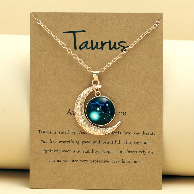 FuAttract Destiny Guidance & Cosmic Harmony Twelve Zodiac Signs Moon Glaze Luminous Pendant Necklace - Taurus - image 0