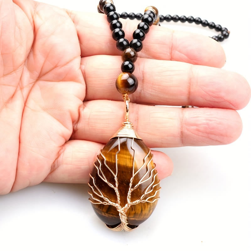 FuAttract Growth Protection & Guidance Tiger's Eye Tree of Life Teardrop Wire Wrapped Pendant Necklace - image 4