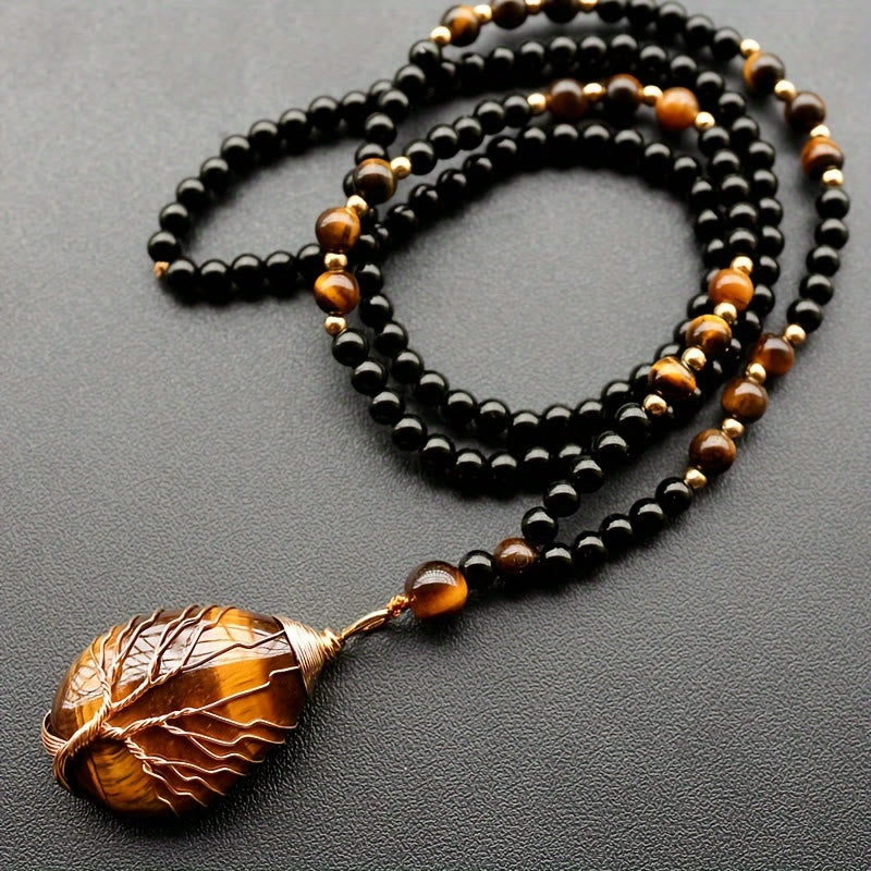 FuAttract Growth Protection & Guidance Tiger's Eye Tree of Life Teardrop Wire Wrapped Pendant Necklace - image 2