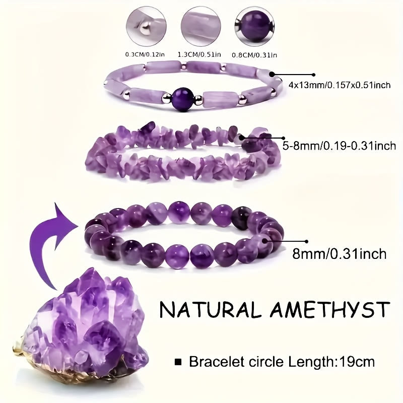 FuAttract Clarity Harmony & Healing Amethyst Bead & Chip & Faceted Stackable Bracelet - image 4